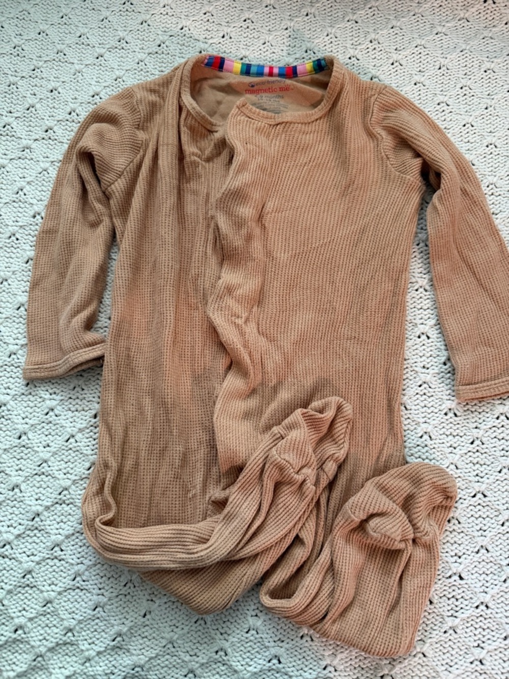 Magnetic Me Tan Waffle Knit Footed Romper